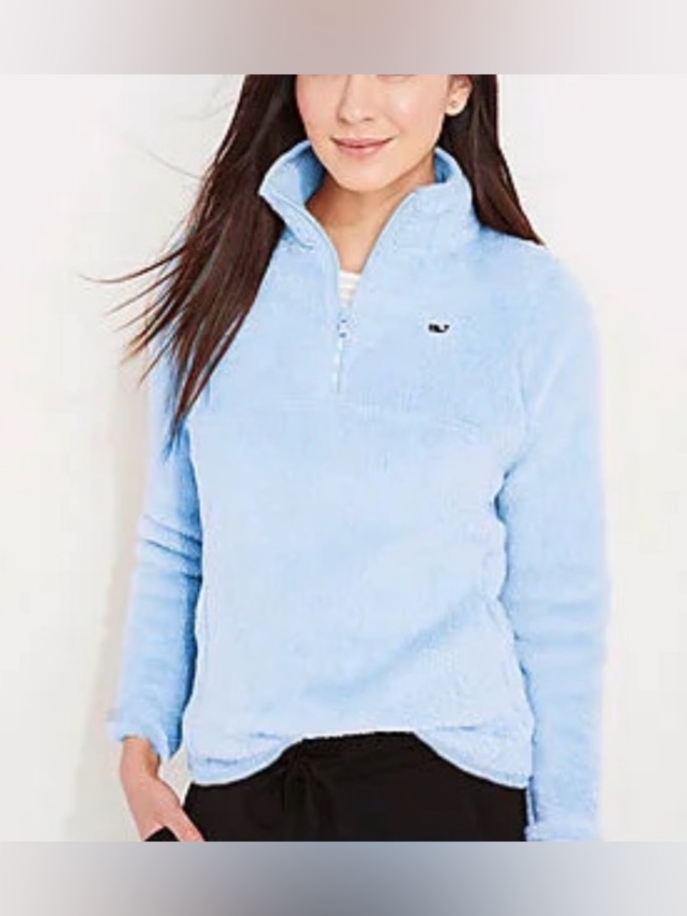 Vineyard Vines Women's Fuzzy Classic 1/4-Zip Pullover M light baby blue logo